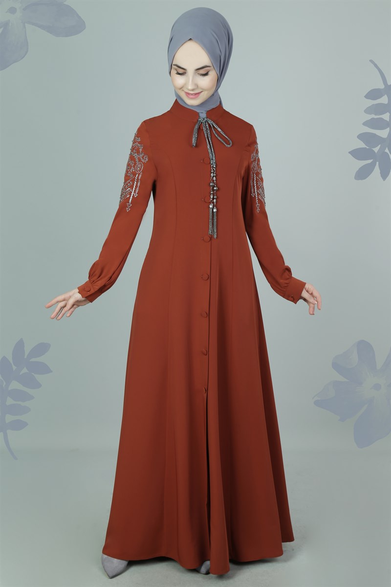 3580 İnci Biyeli Oranj Ferace