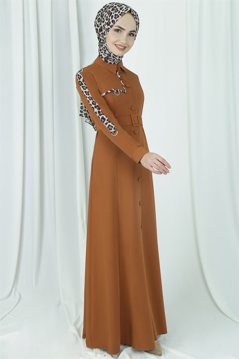 3596 Şal Takımlı Oranj Leopar Ferace