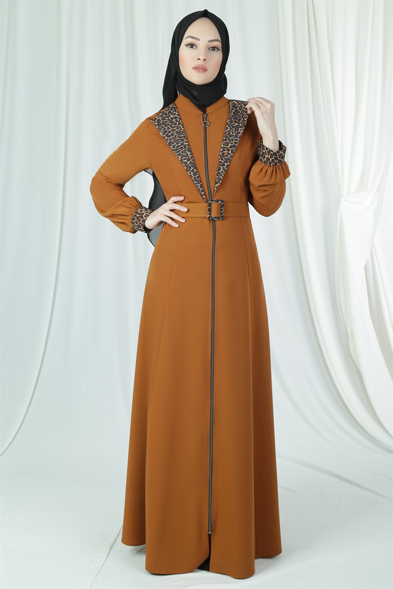 3625 Leopar Detaylı Kiremit Ferace