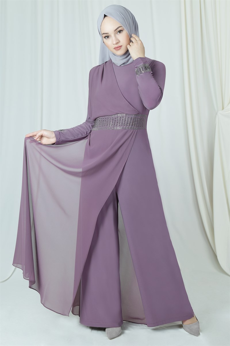 3632 Taşlı Lila Tulum