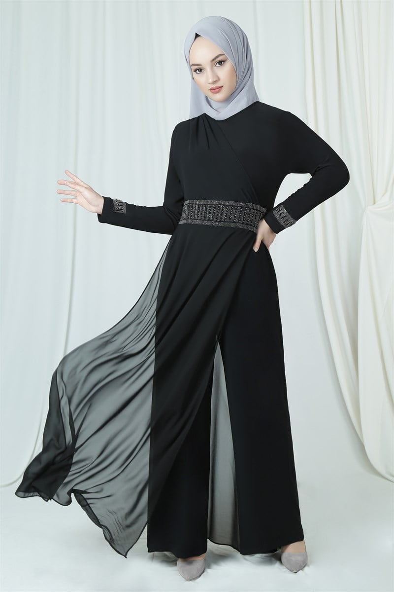 3632 Taşlı Siyah Tulum