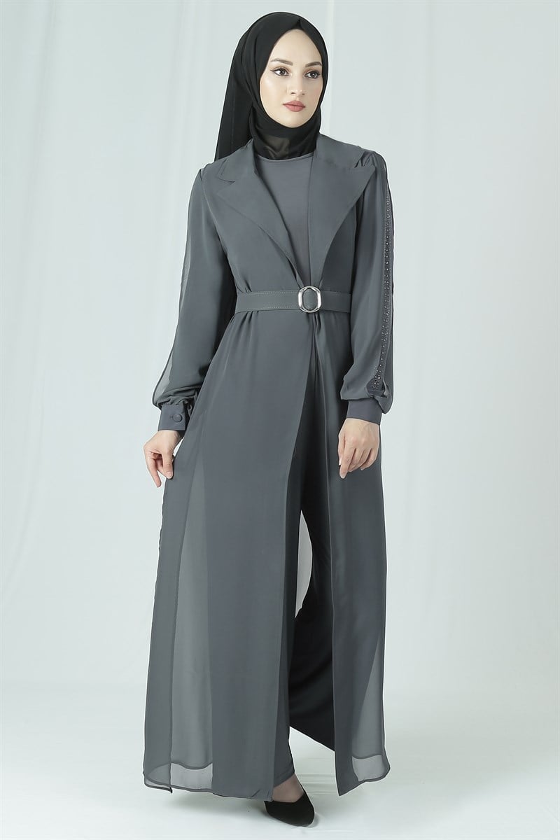 3638 Şifon Yelekli Gri Tulum