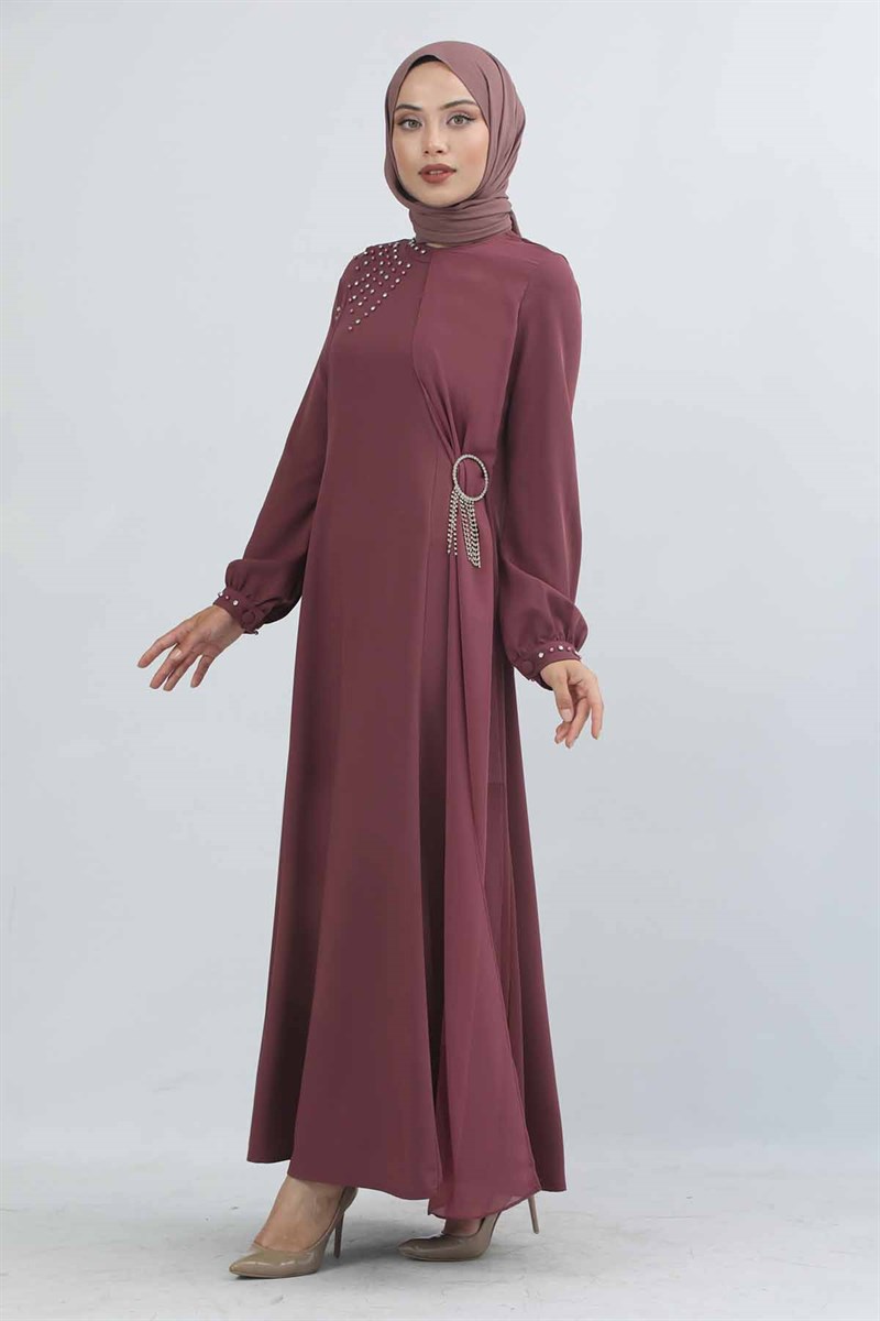 3660 Buckle Detailed Dusty Rose Dress