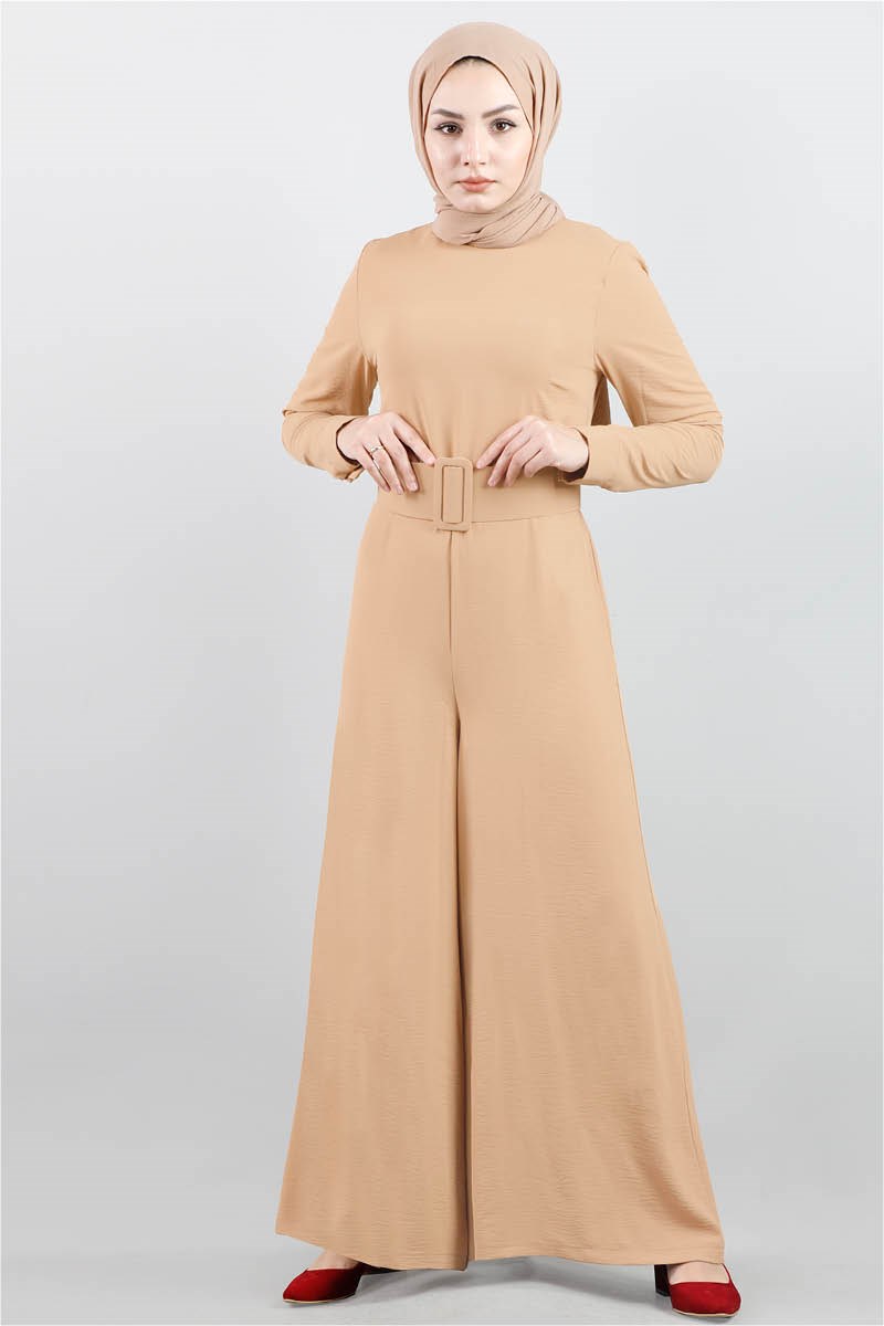 3791 Kemerli Düz Camel Tulum