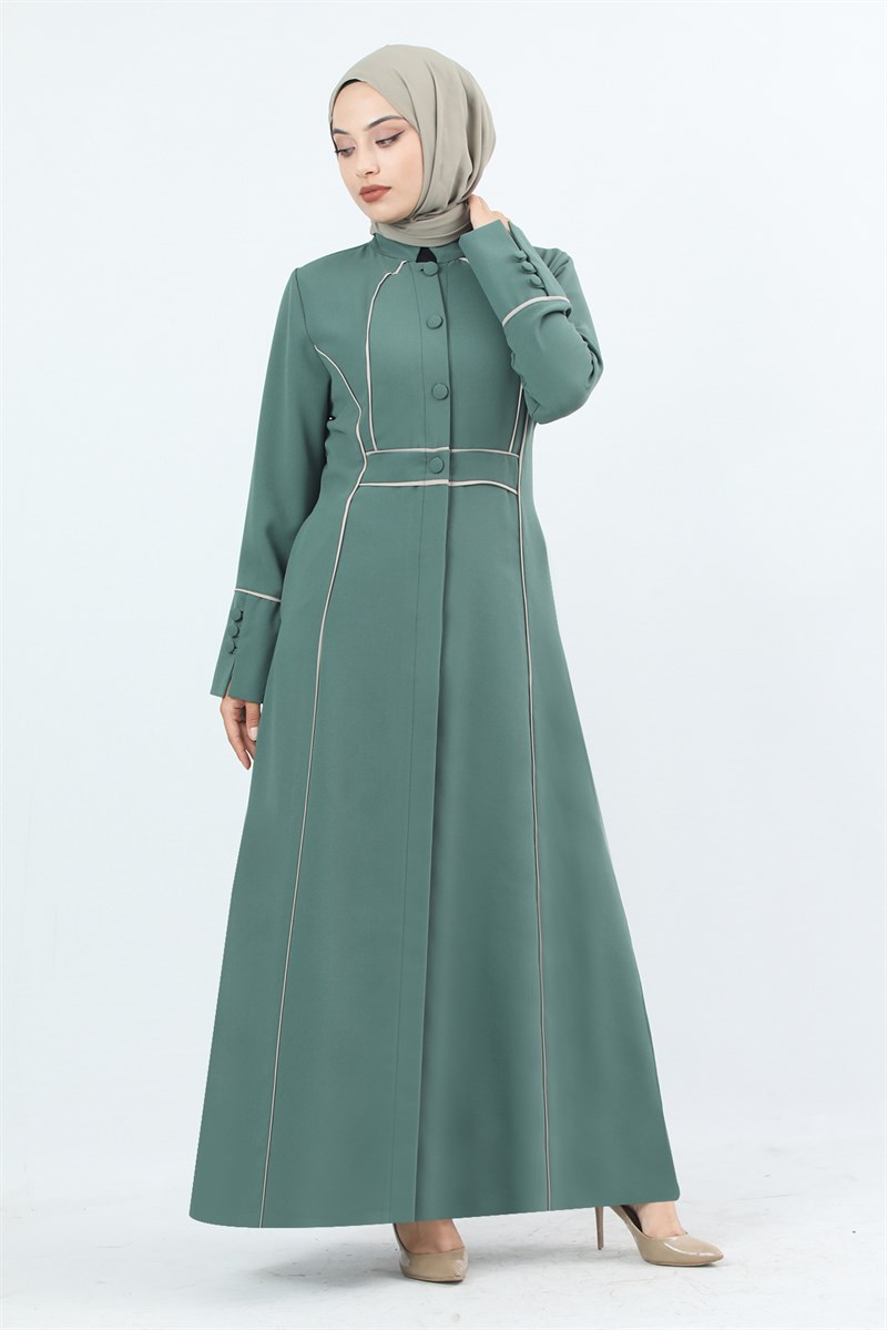 4057 Önü Düğmeli Kolları Manşetli Ferace Açık Yeşil 