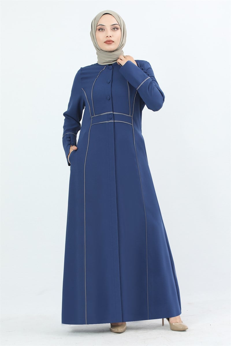 4057 Önü Düğmeli Kolları Manşetli Ferace Lacivert 