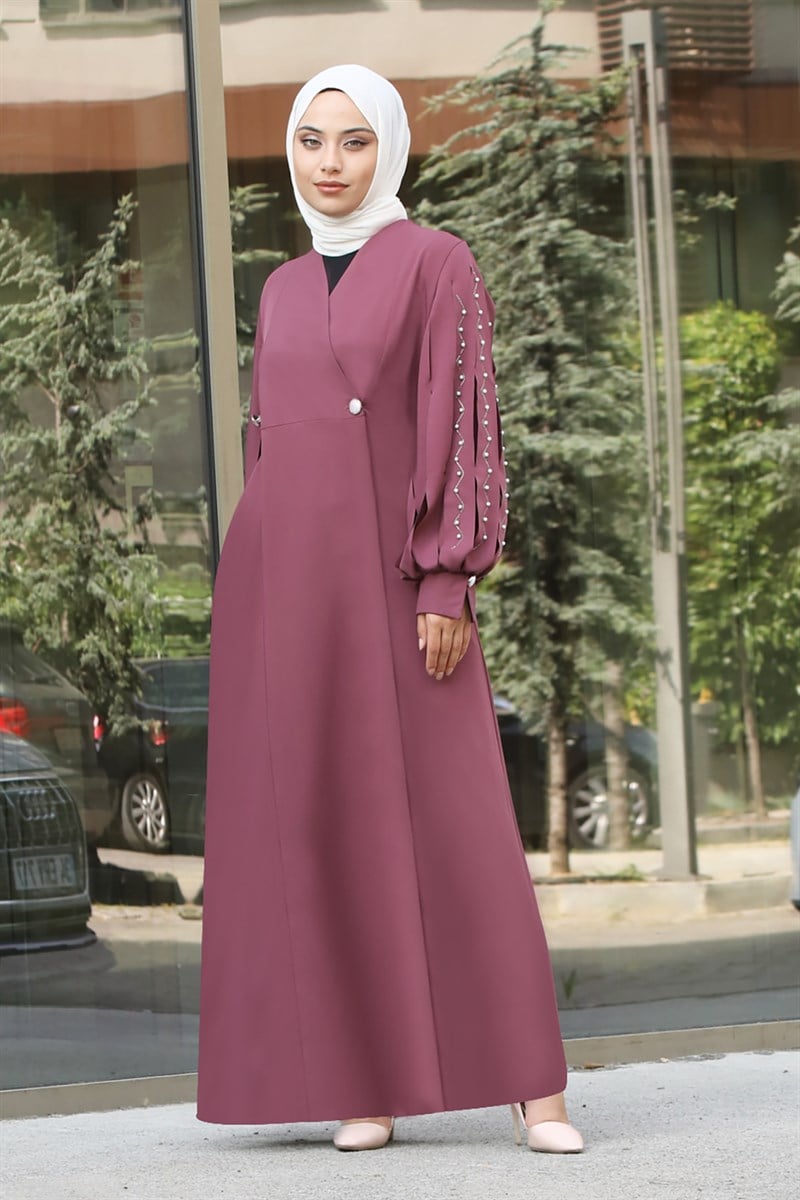 4061 Lazer Kesim Kol Detaylı Ferace Mürdüm