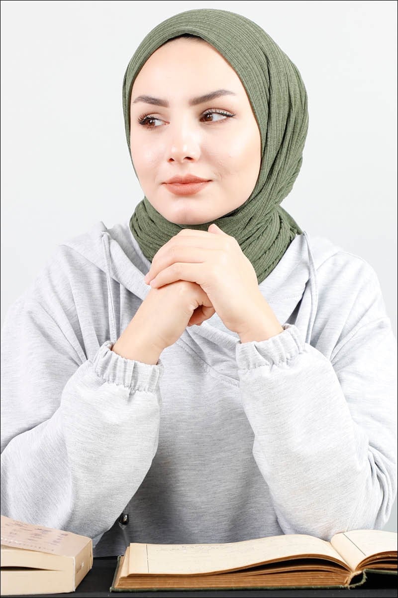 4414 Örme Spor Haki Şal