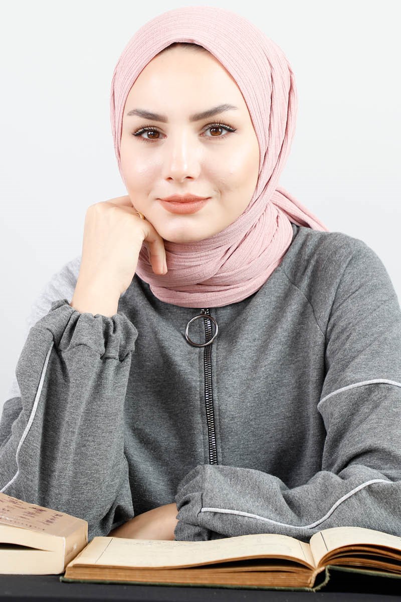 4414 Örme Spor Pudra Pembesi Şal