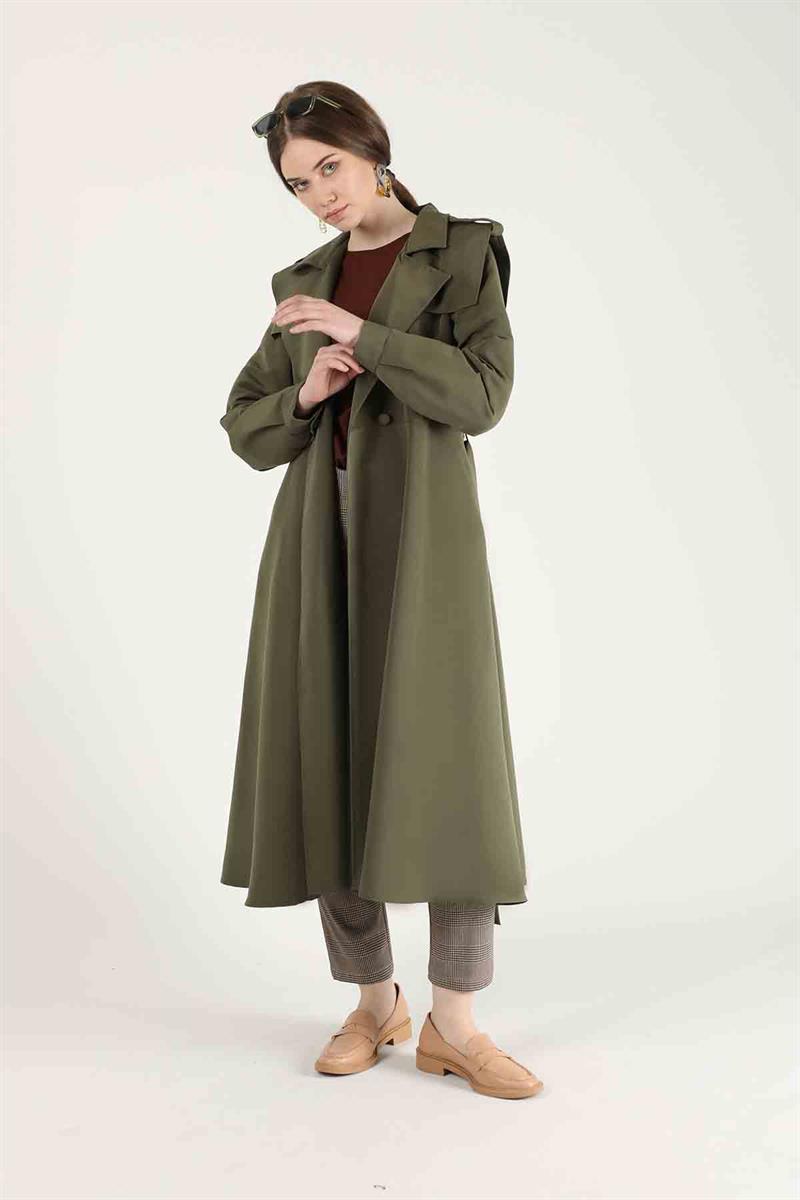 Epaulette Detailed Trench Coat Khaki