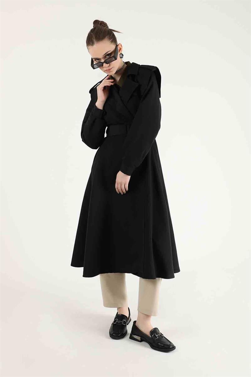 Epaulette Detailed Trench Coat Black