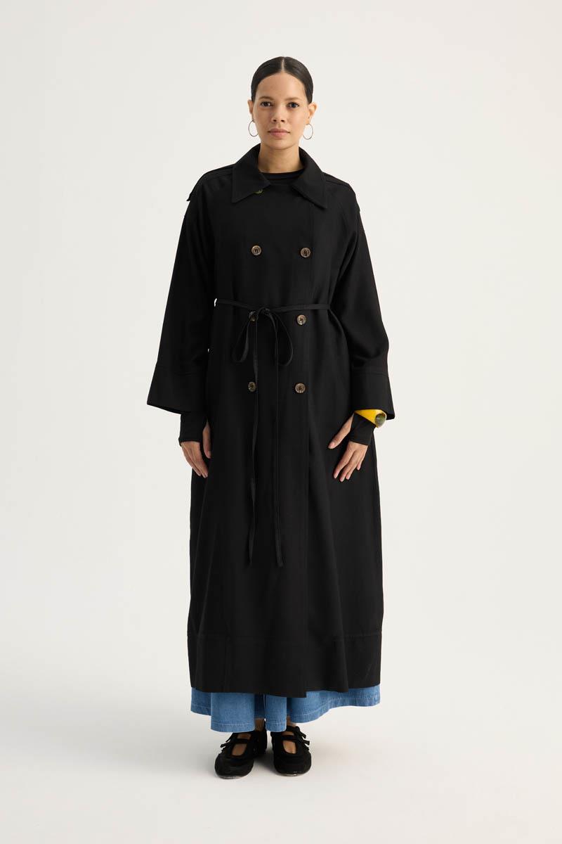 Apoletli Kruvaze Trençkot Siyah