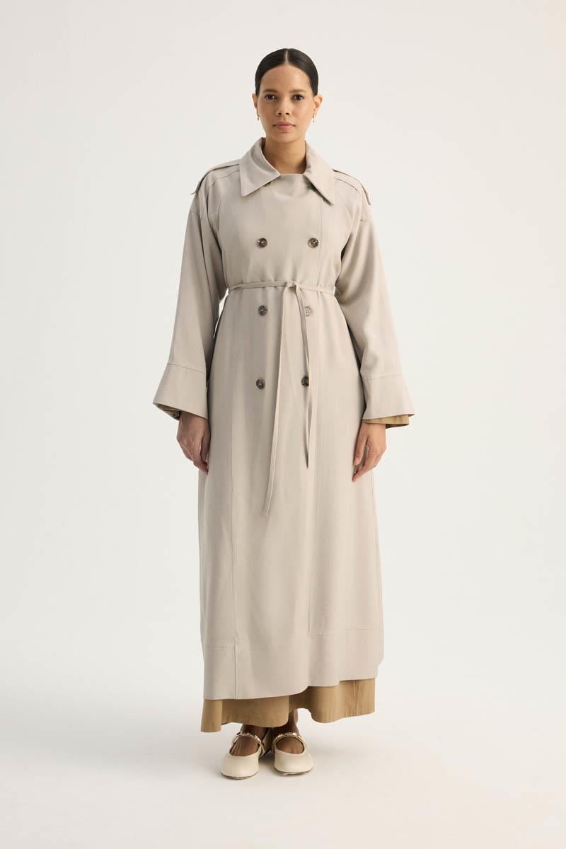 Apoletli Kruvaze Trençkot Taş