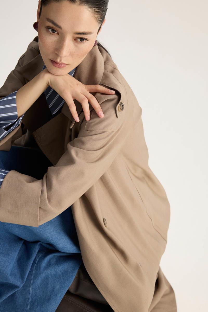 Apoletli Kruvaze Trençkot Vizon