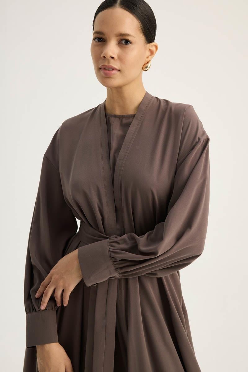 Arka Parçalı Abaya Takım Kahverengi