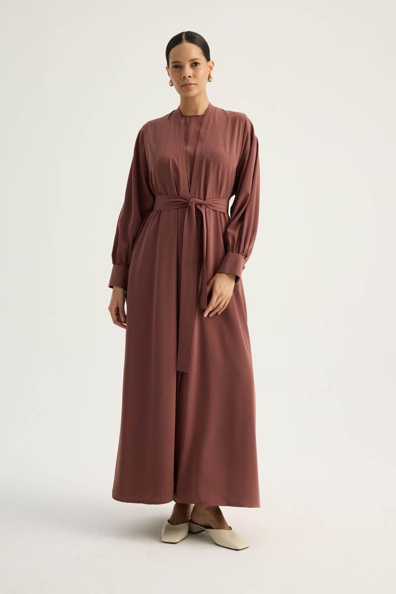 Arka Parçalı Abaya Takım Kiremit