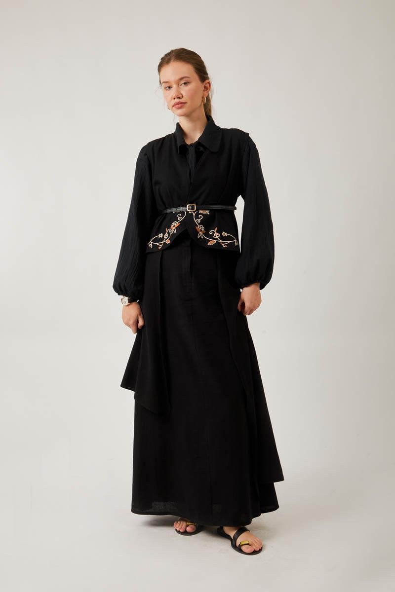 Asimetrik Etekli Yelek Takım Siyah