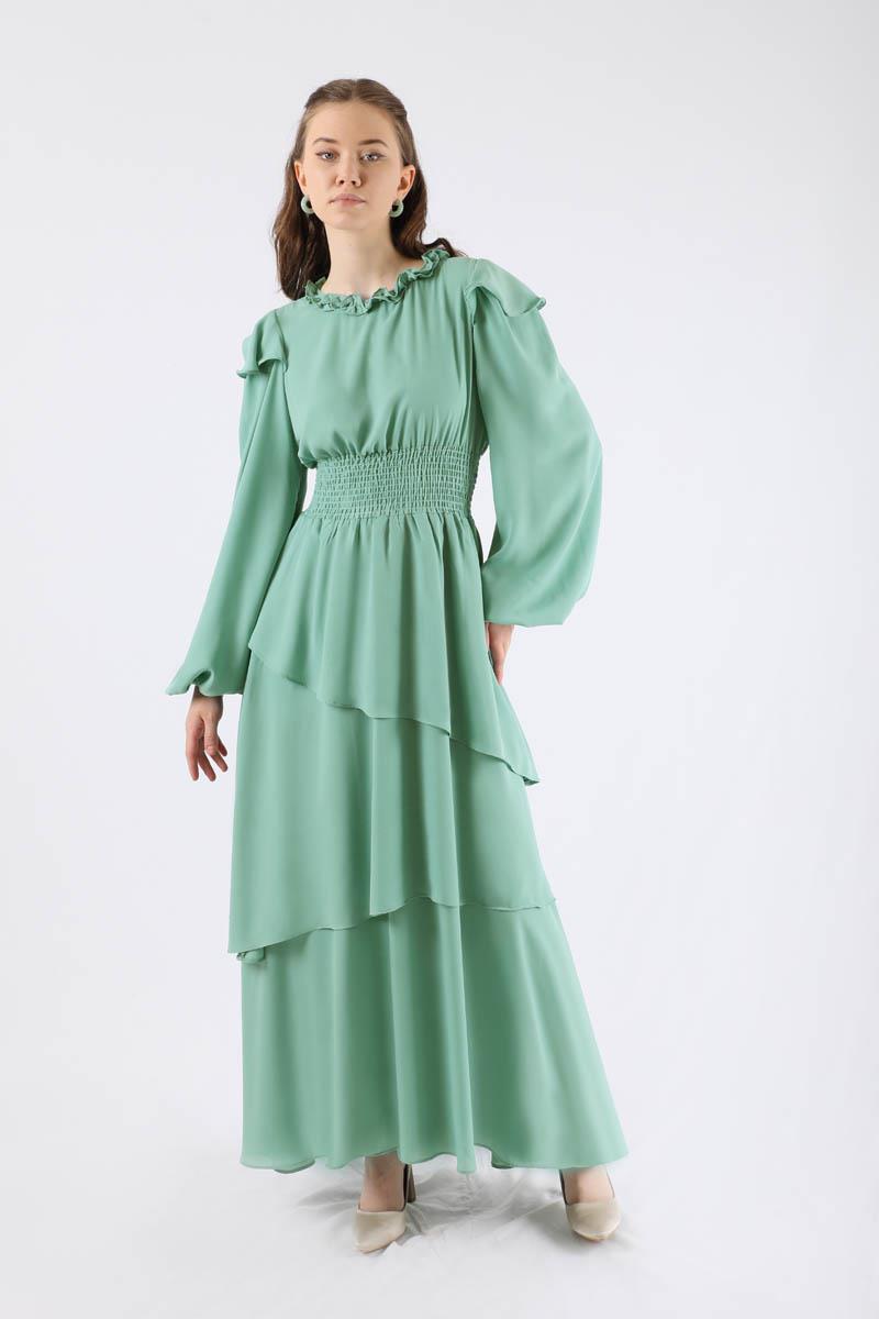 Asimetrik Şifon Elbise Mint