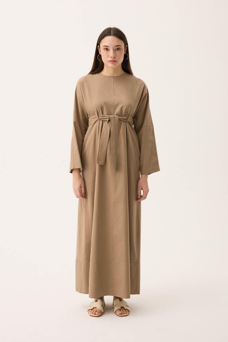 Ayana Keten Elbise Camel