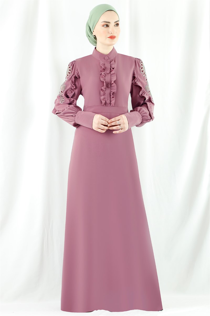 Ayçiçek Nakışlı Pudra Ferace