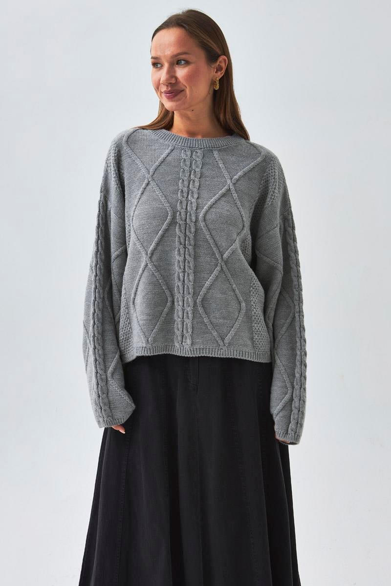 Baklava Örgü Kazak Gri