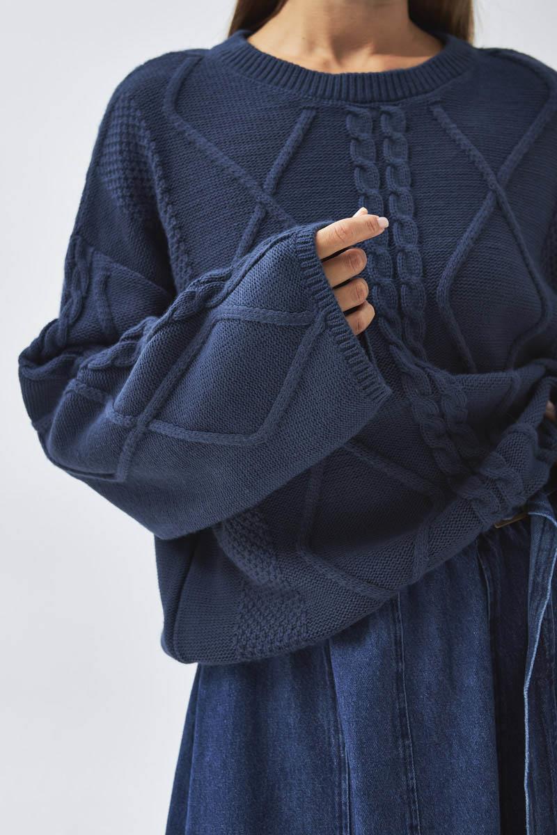 Baklava Örgü Kazak İndigo