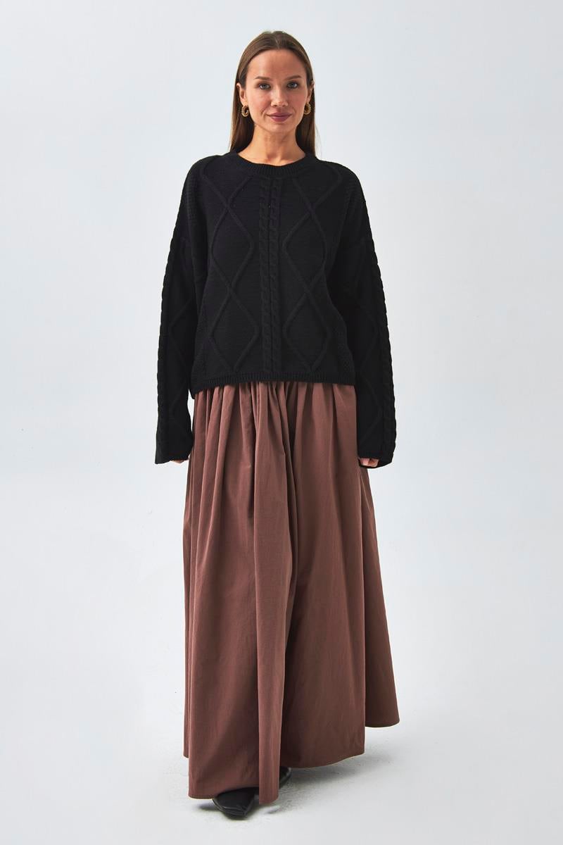 Baklava Örgü Kazak Siyah