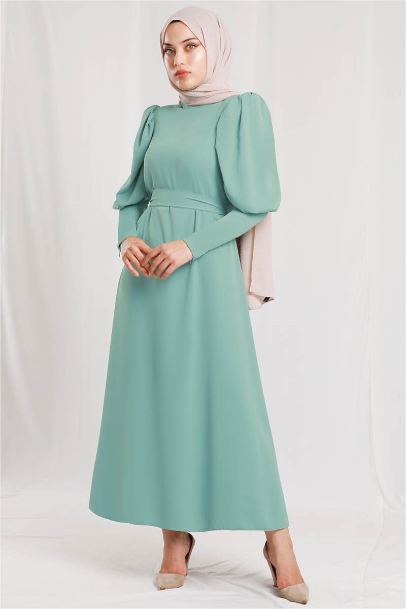 Balon Kol Elbise Mint