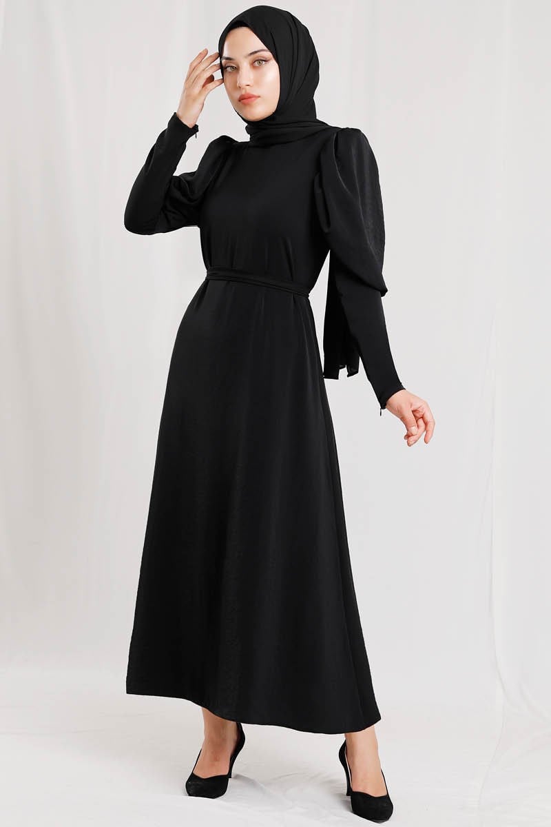 Balon Kol Elbise Siyah