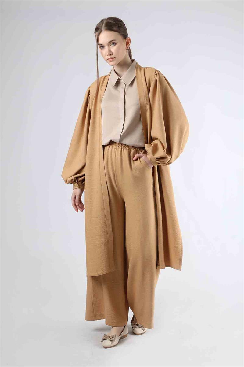 Balon Kol Kimono Takım Camel