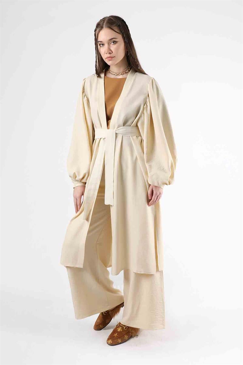 Balon Kol Kimono Takım Krem