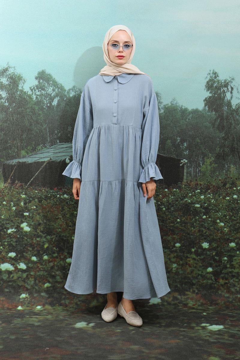 Bebe Yaka Katlı Elbise Bebe Mavisi