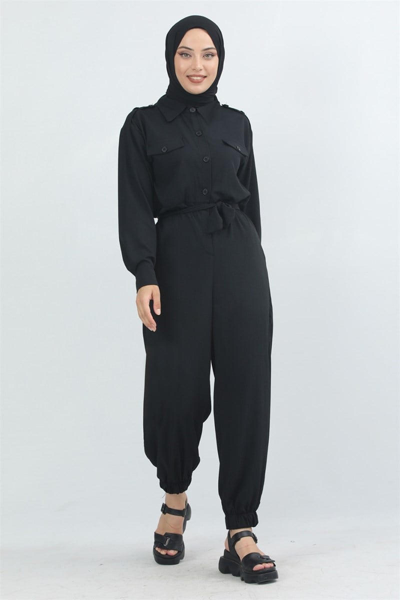 Belted Sports Overalls Black
