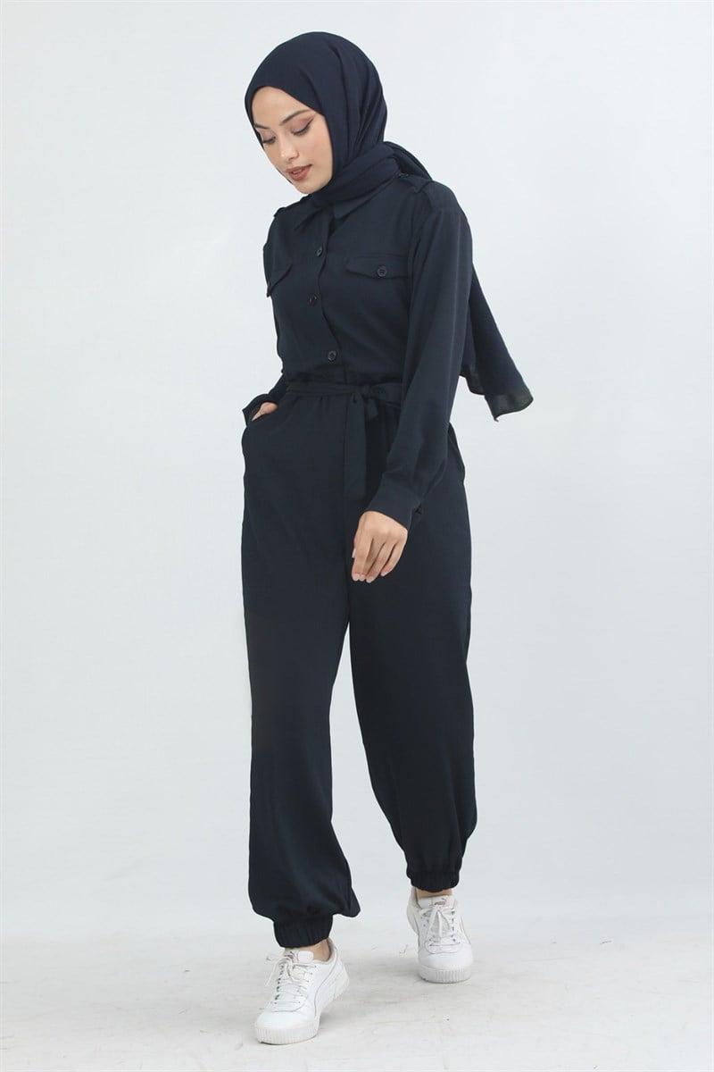 Belted Sports Overalls Dark Blue