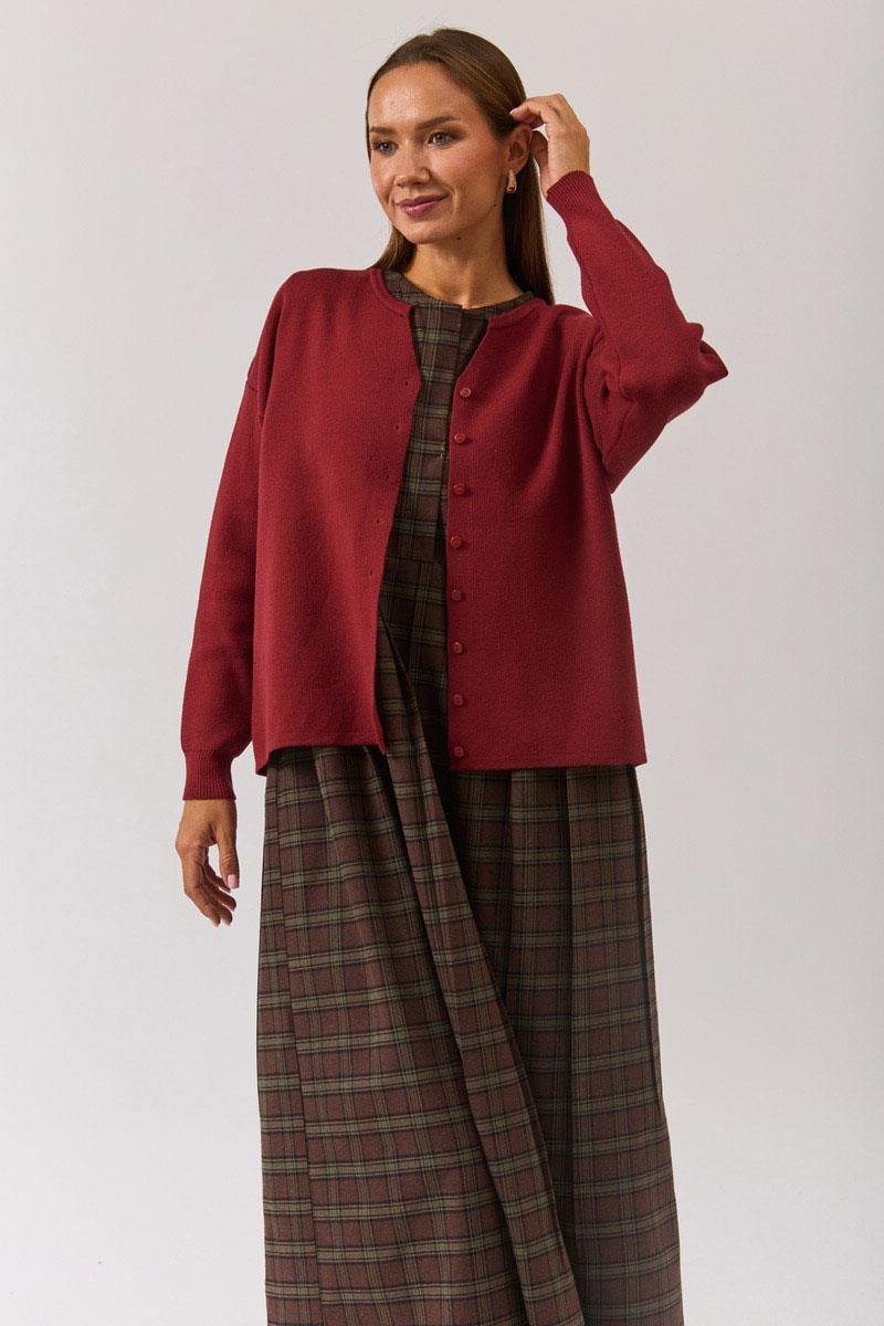 Bisiklet Yaka Premium Triko Hırka Bordo