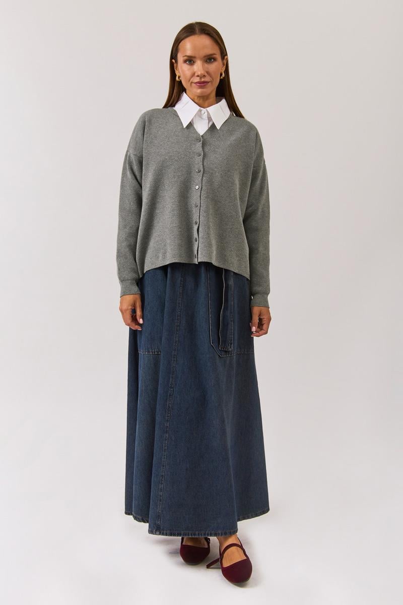 Bisiklet Yaka Premium Triko Hırka Gri