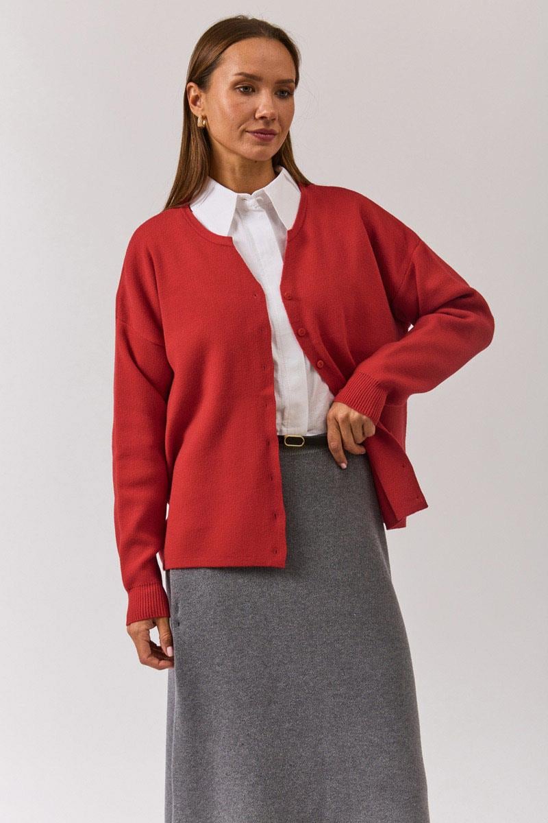 Bisiklet Yaka Premium Triko Hırka Kırmızı