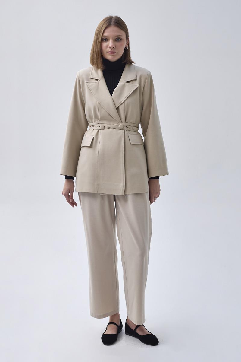 Biye Bağlamalı Blazer Ceket Taş