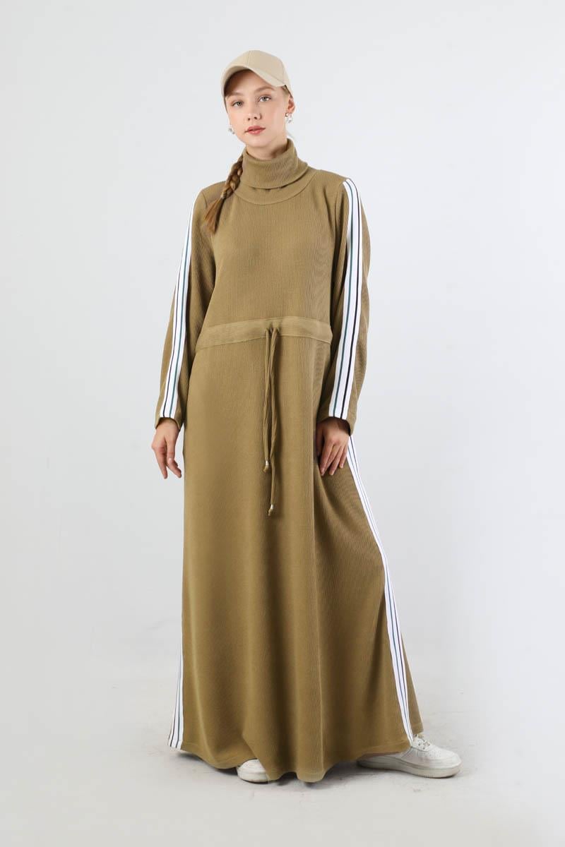 Boğazlı Triko Elbise Camel