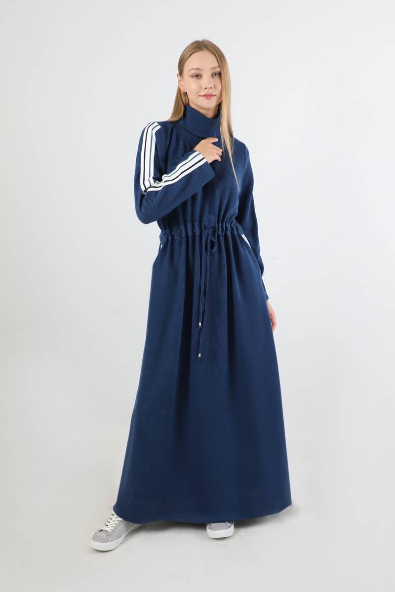 Boğazlı Triko Elbise Lacivert