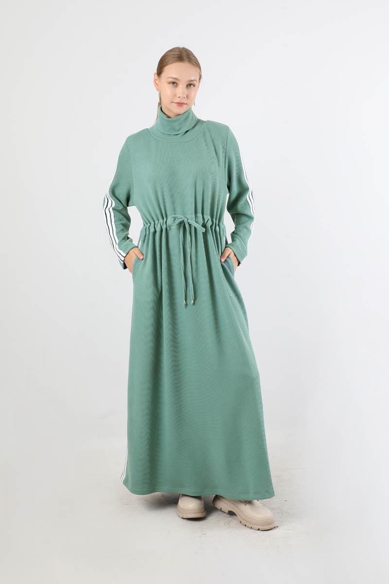 Boğazlı Triko Elbise Mint