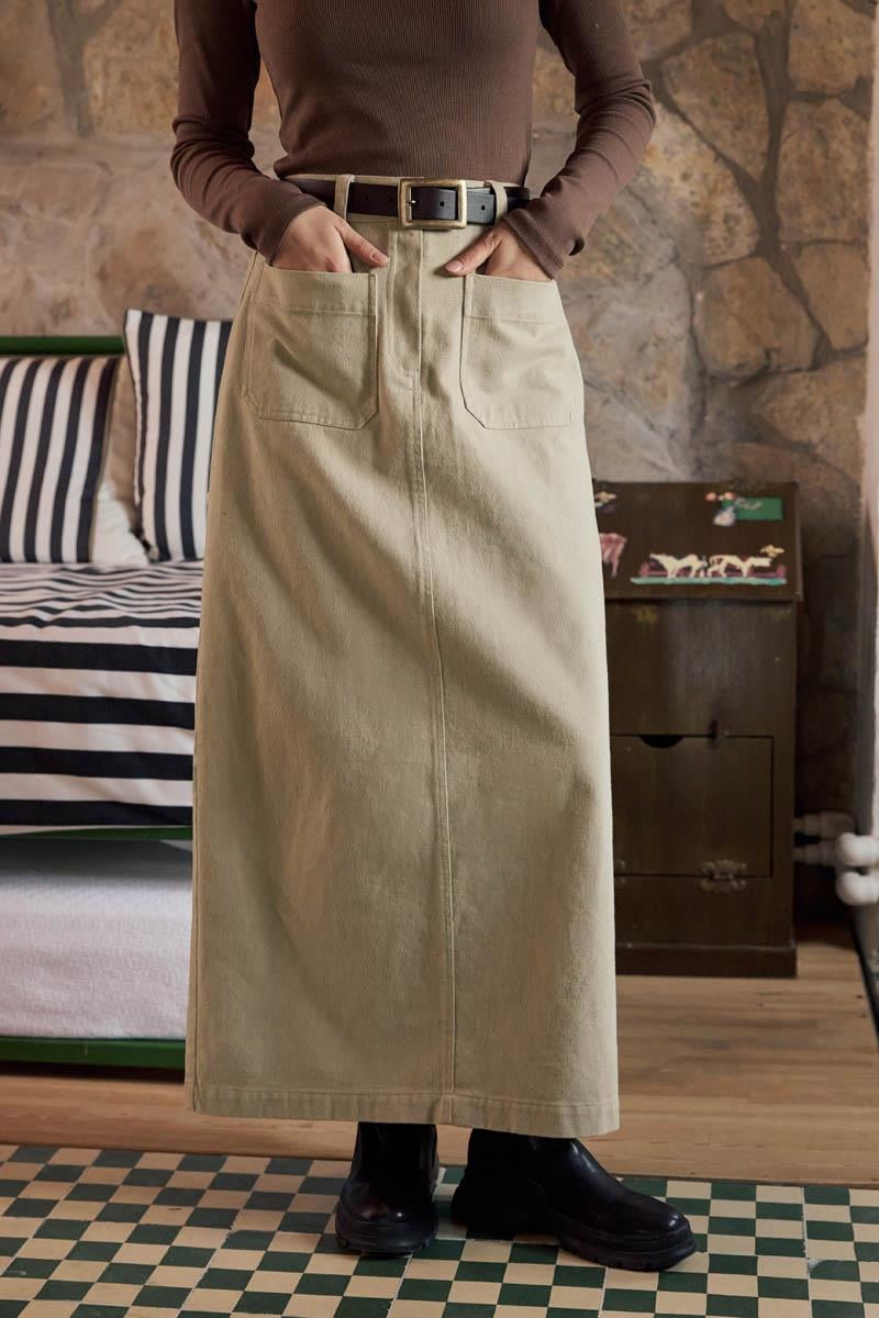 Büyük Cepli Gabardin Etek Taş