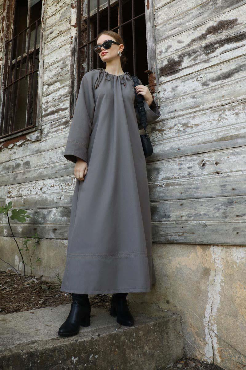 Büzgü Yaka Elbise Antrasit