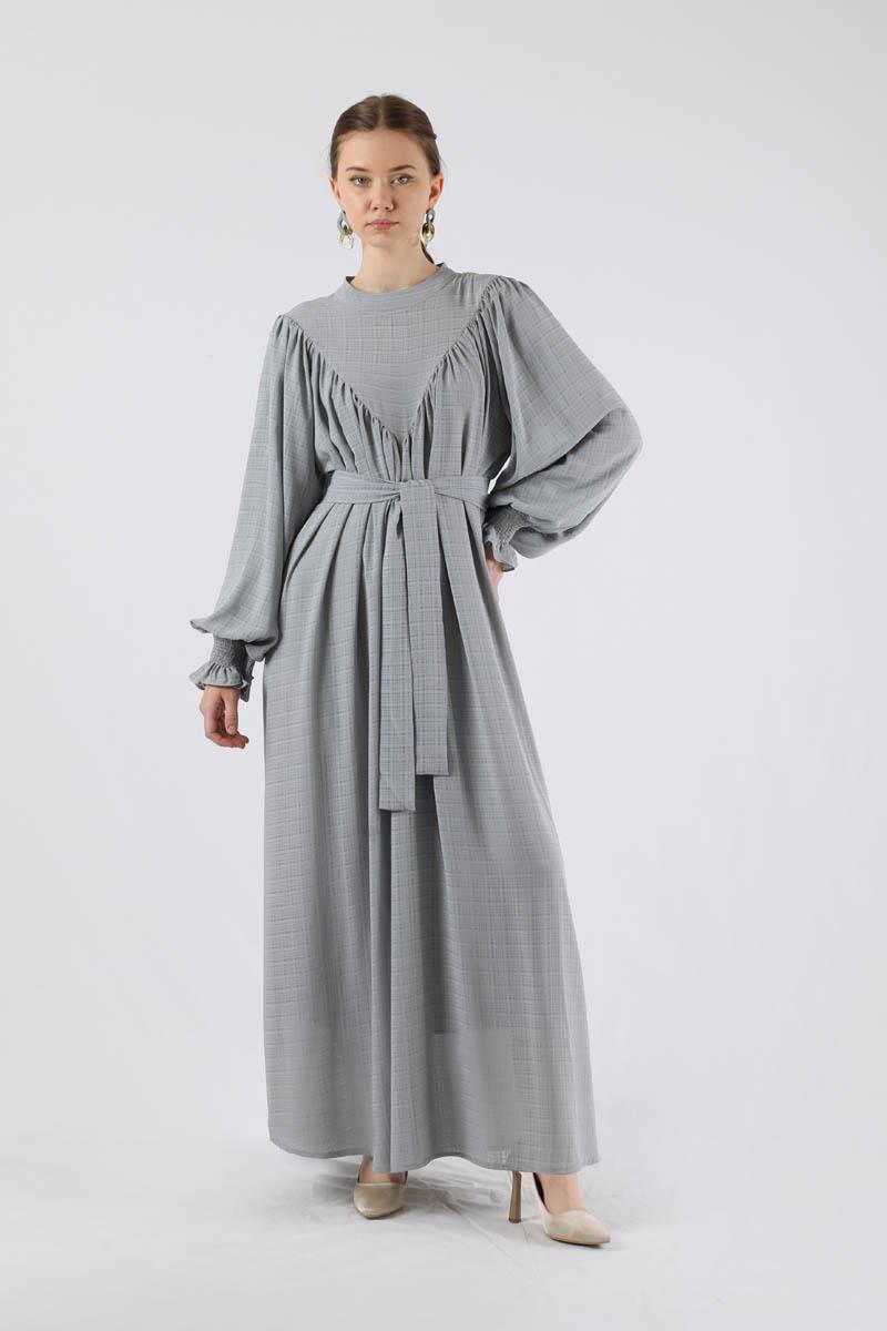 Büzgülü Elbise Gri