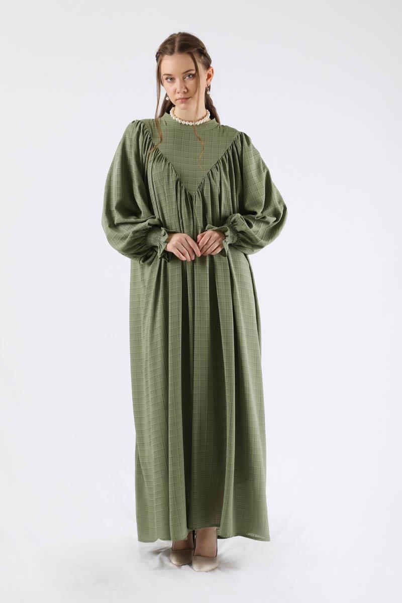 Büzgülü Elbise Haki