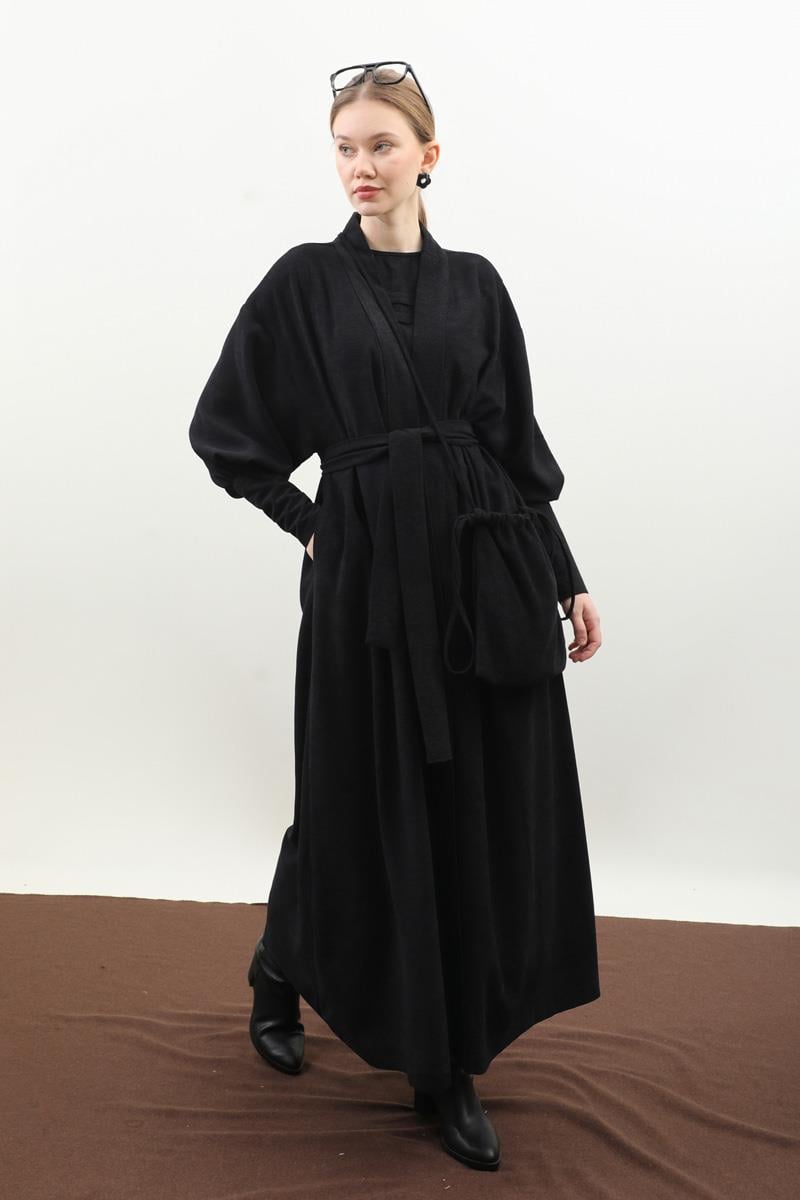 Çantalı Abaya Takım Siyah