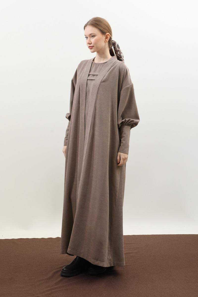 Çantalı Abaya Takım Vizon