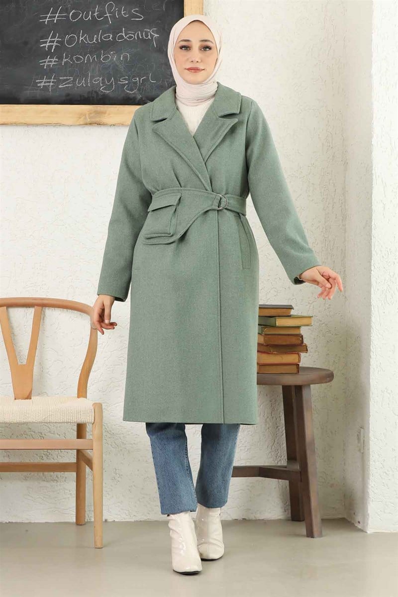 Çantalı Kaşe Kaban Mint