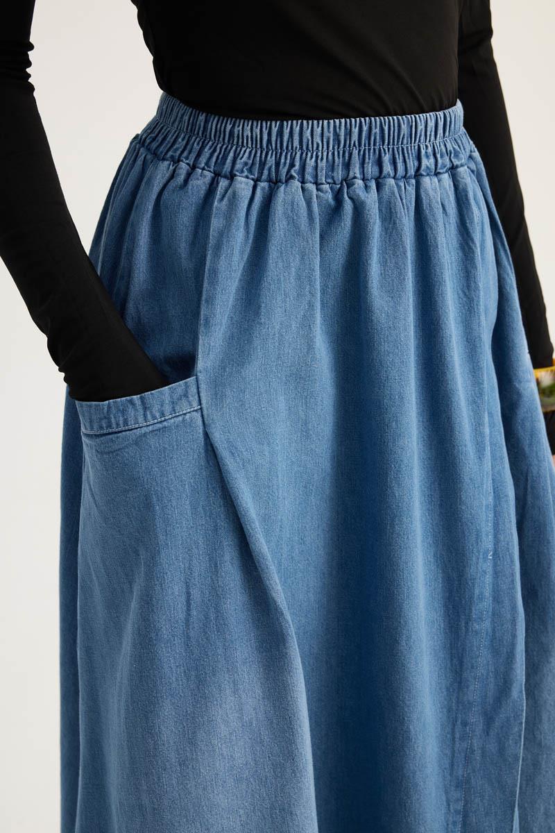 Çapraz Detaylı Denim Etek Mavi