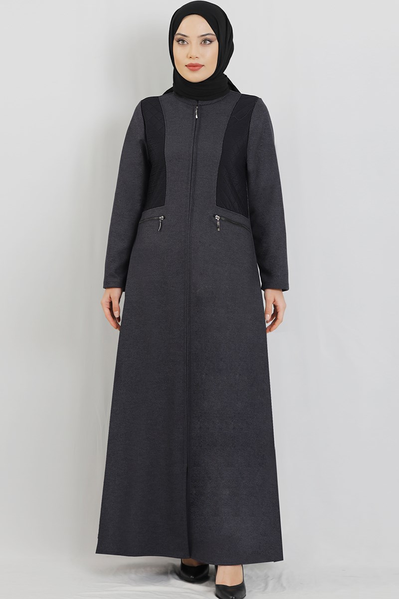 Cep Detaylı Gri Ferace